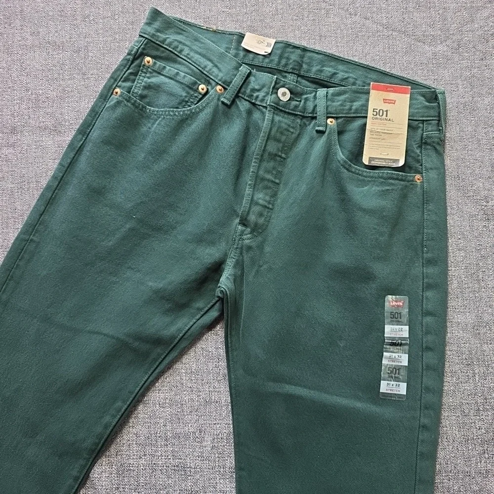 Levis 501 Original Fit Jeans Green 31x32 Straight Leg Button Fly Mens NWT